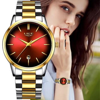 Moterų Laikrodžiai Prabangos Prekės ženklo Žiūrėti LIGE Vandeniui, Nerūdijančio Plieno, Kvarcas Laikrodžio 2019 Ponios Laikrodžiai Moterims relogio feminino+box