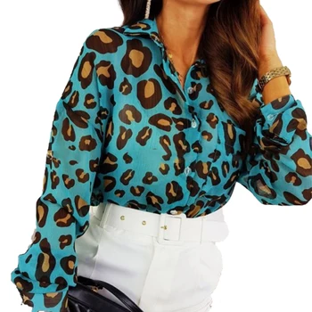 Moterų Leopardas Spausdinti Ilgomis Rankovėmis Marškinėliai Moterų Mados Prekės Ženklo Mygtuką, Palaidinė Elegantiškas Biuras Marškinėliai Streetwear