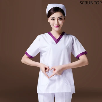 Moterų Mados Krūmynai Top Color-blocking Dizaino Medicinos Uniformas, Gydytojas, Slaugytoja, Kosmetologė darbo drabužiai Baltas Kailis