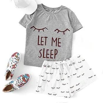 Moterų Namų Drabužių Atsitiktinis Katė Šortai trumpomis Rankovėmis T-shirt Sleepwear naktiniai drabužiai Nustatyti vientisa Spalva Miego Drabužius #T1G