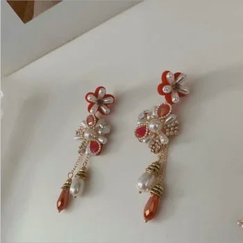 Moterų Perdėtai didelis lašas baroko stiliaus perlas kristalų gėlių auskarai