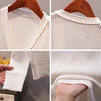 Moterų Rudenį Elegantiškas Megztinis Džemperis Mados Ilgomis Rankovėmis Viršutiniai Drabužiai 2020 V-Kaklo Prašmatnus Megzti Viršūnes Juoda Balta Trikotažas Megztinis
