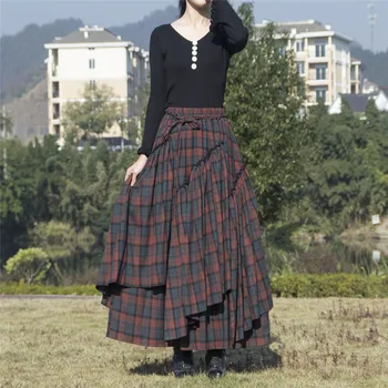 Moterų Sijonas 2020 M. Pavasarį Naujas Pledas Ilgi Sijonai, Maxi Elastingos Juosmens-line Moterims Medžiaga Plus Size Retro Elegantiški Sijonai 1501