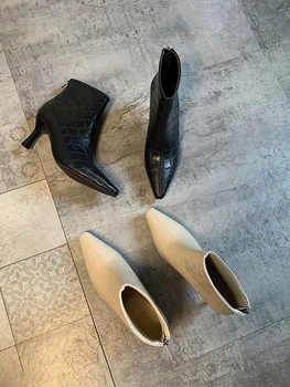 Moterų batai batai 2020 m. rudens ir žiemos naujas mados pažymėjo tne stiletto užtrauktukas aukšti kulniukai