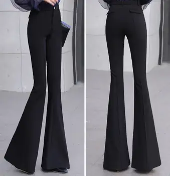 Moterų kelnės nauji aukštos juosmens flare kelnės atsitiktinis juoda olis ilgas kelnes