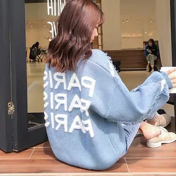 Moterų korėjos Stiliaus Megztinis ir Puloveriai, O kaklo kutas Laiškai Spausdinami Traukti Džemperis ilgomis Rankovėmis Streetwear Mezgimo Traukti