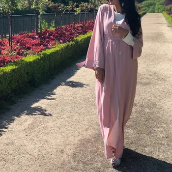 Musulmonų Abaja Deimantų Duobute Cardigan Visą Suknelė Kimono Ilgas Chalatas, Chalatai Jubah Dubajus Artimųjų Rytų Ramadanas Arabų Islamo Apranga