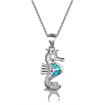 Mėlyna/Balta/Violetinė Fire Opal 925 Sterlingas Sidabro Seahorse Gyvūnų, Kabamųjų Karoliai Dovanos