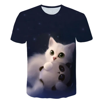 Naktį katė ponia T-shirt moterų trumpomis rankovėmis viršų 3d harajuku Tees viršuje plius dydis gyvūnų T-shirt marškinėliai moterims, S-6XL
