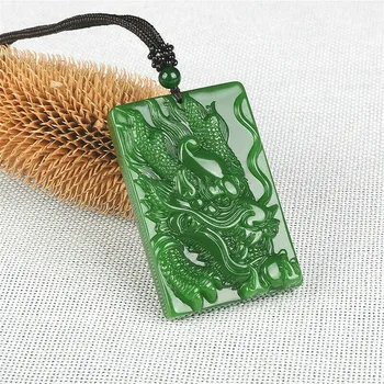 Natūralaus Green Jade Dragon Pakabukas Karoliai Ranka Raižyti Žavesio Žadeito Papuošalų Amuletas Mados Aksesuarais Vyrams, Moterims, Dovanos