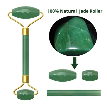 Natūralaus Green Jade Roller Dvivietis Vadovas Jade Masažas Roller Nekilnojamojo Akmens Veido Massager Guasha Rinkinį Odos Priežiūrai su dėžute