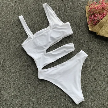 Nauja Seksuali Nesimetriškas Balta vientisi maudymosi kostiumėlį Moterų 2020 m. Aukštos kojos supjaustyti maudymosi Kostiumėliai, Moterų Tuščiaviduriai iš Maudymosi Kostiumą Plaukti Monokini
