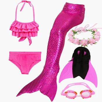 Nauja Vaikų Mergaičių Undinėlės Uodegos su Flipper Monofin Plaukimo Kostiumas Swimmable Bikini Maudymosi maudymosi kostiumėlis Mažai Mermaid Dress