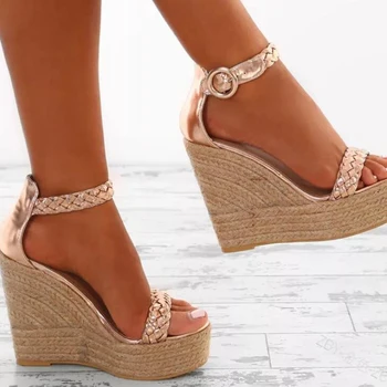 Nauja vasaros moterų platforma gladiatorių sandalai mados aukšti kulniukai pleištai espadrilles batai ponios sexy atidaryti tne sandalai balto aukso