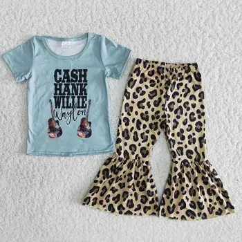 Naujagimio Mergaičių Drabužiai Vaikams, Vaikiška Trumpas Rankovės Gitara Raidė T-marškinėliai Camo Cheetah Kelnes 2vnt Komplektus Nustatyti Kūdikio Drabužėlių