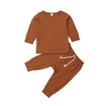 Naujagimio Pižama Rinkiniai Kūdikis Berniukas Mergaičių Drabužių rinkinių Kieto Ilgai Viršūnes + Kelnės Komplektus Sleepwear Drabužius 0-24M