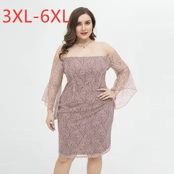 Naujas 2021 m. vasarą plius dydis šalis suknelė moterims, didelis, ilgomis rankovėmis slim atsitiktinis nėrinių rožinė stebėjimo elegantiška suknelė 3XL 4XL 5XL 6XL