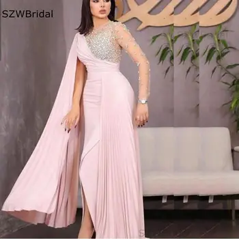 Naujas Atvykimo ilgomis Rankovėmis Vien Klostes Duobute Vakaro Suknelės 2021 Dubajus Arabija Šalis suknelė Priekyje Plyšio Vakare Chalatai