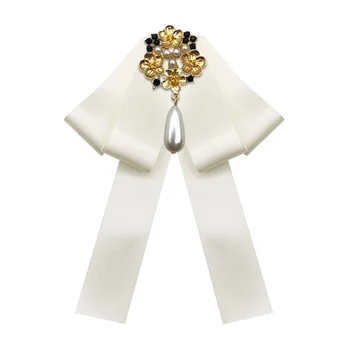 Naujas Audinio Crystal Pearl Laivapriekio Kaklaraištis Juostelės Sagės Bowknot Atlapas Pin Cravat Corsage Papuošalai Prabanga Sagės, Moterims, Aksesuarai