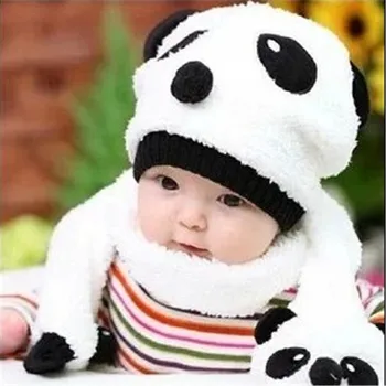 Naujas Baby Vaikų Skrybėlę Rudens ir Žiemos Vilnos Skrybėlę Vaikų Mielas Animacinių filmų Panda Skrybėlę, Šaliką Rinkinys