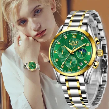 Naujas LIGE Aukso Moterų Watch Verslo Kvarco Žiūrėti Ponios Viršų Prabangos Prekės ženklo Moterų Riešo Žiūrėti Mergaičių Laikrodis Relogio Feminin 2020 M.+Dėžutė