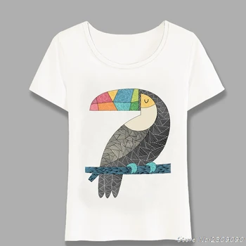 Naujas Mados Vasarą Moterys t-shirt Mielas Tukane Paukštis, Print T-Shirt Mergina Atsitiktinis Viršūnes Mielas Gyvūnų Dizainas Moteris Tees Harajuku