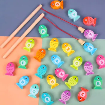 Naujas Raidžių Skaičius Žaidimas Švietimo Žaislas Žuvų Mediniai Magnetiniai Žvejybos Žaislų Rinkinys Žuvų Tėvų-vaikų Keistis interaktyvus žaislas
