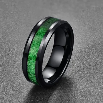 Naujas Vestuvių papuošalai Klasikinis Electroplated Derliaus vyriški žiedai Inkrustacijos Klevas Juodas Volframo Plieno Žiedas su žalia linija