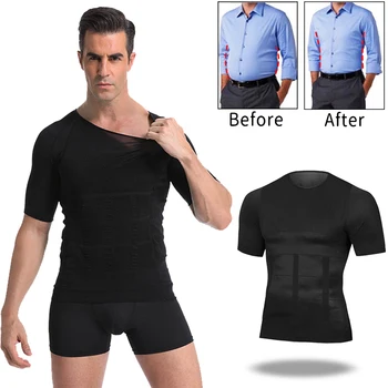 Naujas Vyrų Kūno Shaper Korekcinių Laikysena Marškinėliai Lieknėjimo Diržas Pilvo Pilvo Riebalų Deginimas Suspaudimo Korsetas Kūno Glass Toning T-Shirt