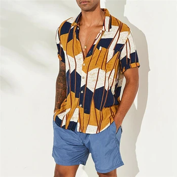 Naujas Vyrų Vasaros Dryžuotas Marškinėliai Atsitiktinis Palaidų Spausdinti Havajų Marškinėliai Vyrams Vyras Trumpas Rankovės Mados Marškinėliai Drabužių Camisa Plius Dydis