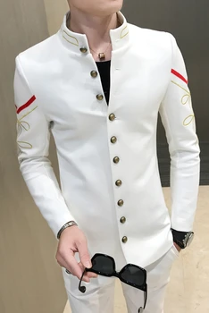 Naujas aukso multi-button švarkas mados boutique siuvinėjimo vyriški slim striukė karinės versija bombonešis striukė vyrų drabužiai