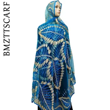 Naujausias Afrikos Moterų Hijab šalikai, šaliai, kaklaskarės Lapų Dizainas Didelis Siuvinėjimo Minkštas Net Šalikas Kvėpuoti Medžiagos Vasaros šalikai, šaliai, kaklaskarės GAMYKLOS KAINA BM803