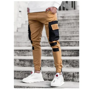 Nauji vyriški Šoninės Kišenės Krovinių Haremo Kelnės Juodos Juostelės Hip-Hop Atsitiktinis Vyras Poilsiu Kelnės Mados Atsitiktinis Streetwear Kelnės