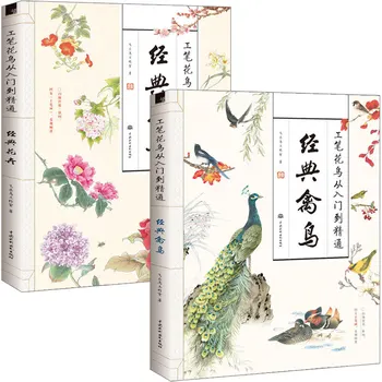 Naujos 2 vnt/set Kruopščiai Gėlės ir Paukščiai nuo įėjimo į magistro Pradedantiesiems Kinų tapybos pagrindai knyga