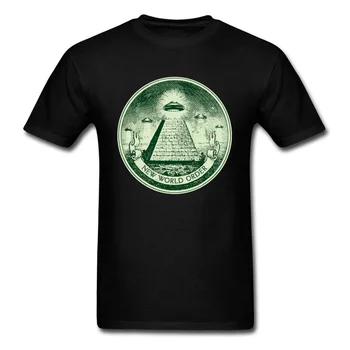 Naujos Pasaulio tvarkos T-shirt Piramidės Marškinėliai Vyrams UFO Viršūnes Visus Pamatyti Pasaulio Marškinėlius Geek Mans Drabužių Juoda Tees Paslaptingas