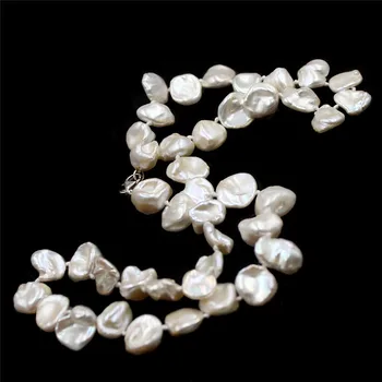 Nemokamas Pristatymas 12-kaip 14mm Atgimsta Baroko Edsion Baltos spalvos Dirbtiniu būdu išaugintų Perlų Mazgas Lady Papuošalai Karoliai 19