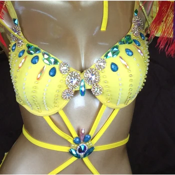 Nemokamas pristatymas 2016 Seksualus Samba Rio de žaneiro Karnavalas Kostiumas karšto pardavimo naujas pilvo šokių kostiumą su geltonos spalvos Plunksnų Galvos gabalas