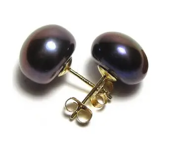 Nemokamas pristatymas pora natūralių AAA 11-12mm tahitian juoda perlų auskarai 14k/20 Aukso #