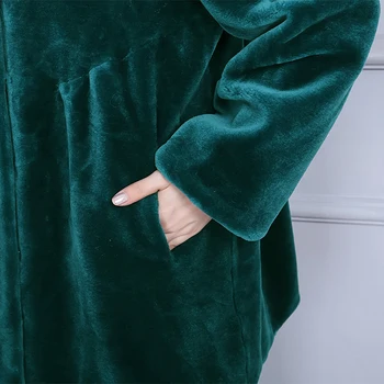 Nerazzurri Žiemą šiltas prabanga plisuotos žalia nekilnojamojo kailių paltai moterims Shearling jacket moterims Purus avių kailių paltai moterims 2020 m.