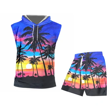 OGKB Vyrų Kostiumas Mados Atsitiktinis Naujas 2-ips Rinkiniai Vyras Marškinėliai Ir Šortai 3D Havajų Spausdinti Paplūdimio Quick Dry Top Havajų Vasaros Tracksuit