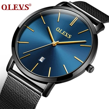 OLEVS Ultra plonas Mados Vyrų Laikrodis Nerūdijančio Plieno Watchband Verslo Laikrodžiai Vandeniui atsparus Įbrėžimams Vyrų Watch Laikrodis