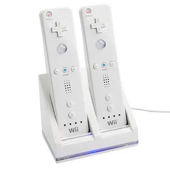 OSTENT Baltas Kroviklis Doko Stotis + 2 Baterijos Nintendo Wii Remote Controller