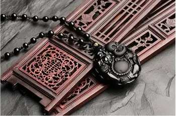 Obsidienne noire naturelle sculpté à la pagrindinės Maitrėjos pendentif perles collier livraison gratuite