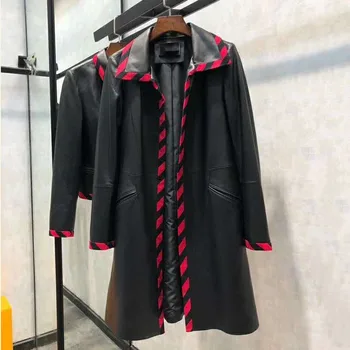 Originali odinė striukė 2020 ilgas kailis nekilnojamojo paltai avikailio pavasarį ir rudenį turn-žemyn apykaklės viršutiniai drabužiai zomšiniai dydis S-XL