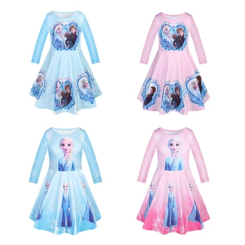 Originalus Disney Užšaldyti Princesė Dress Elsa Anna Anime CartoPrinting Rudens ir Žiemos Ilgos Rankovės Sijonas Mergaitėms Kalėdos Dovanas