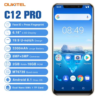 Originalus OUKITEL C12 Pro 4G Mobiliojo ryšio Telefonas Android 8.1 2GB RAM 16GB ROM Keturių Branduolių Išmanųjį telefoną 3300mAh 6.18 colių 18:9 HD mobilusis Telefonas