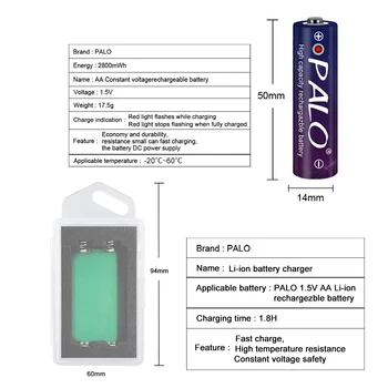 PALO 1,5 V ličio baterija aa li jonų įkraunamas baterijas su USB įkroviklio žibintuvėlis žaislai, MP3 grotuvas aa ličio baterijos
