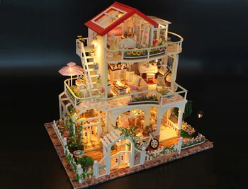 PASIDARYK pats Namas Medinis Lėlių Namai Miniatiūriniai Lėlių Baldų Rinkinys su LED Žaislai vaikams Kalėdų Dovana TH0078