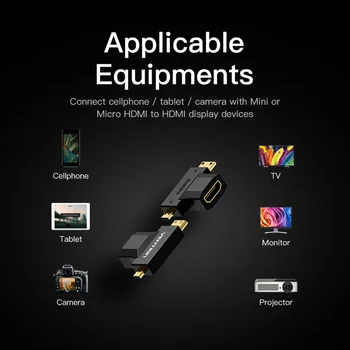 Paj Mini HDMI / Micro HDMI į HDMI Adapteris Keitiklis 2 in 1 3D 1080P Vyrų ir Moterų TV Monitorius, Projektorius, vaizdo Kameros