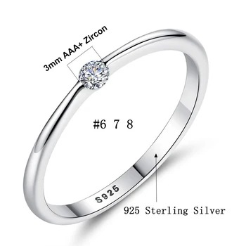 Paprastas Klasikinis 925 Sterlingas Sidabro Apvalus Žiedas AAA Blizga Kubinis Cirkonis Piršto Žiedai Moterims Vestuvių Papuošalai
